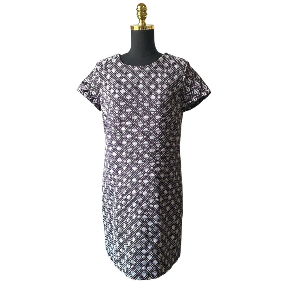 Banana Republic Women’s Size 8 Black and White Jacquard Sheath Dress Cap Sleeve